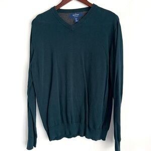 SAVILE ROW Mens Large Green Long Sleeve Knit VNeck Mid-Weight Sweater JJ10